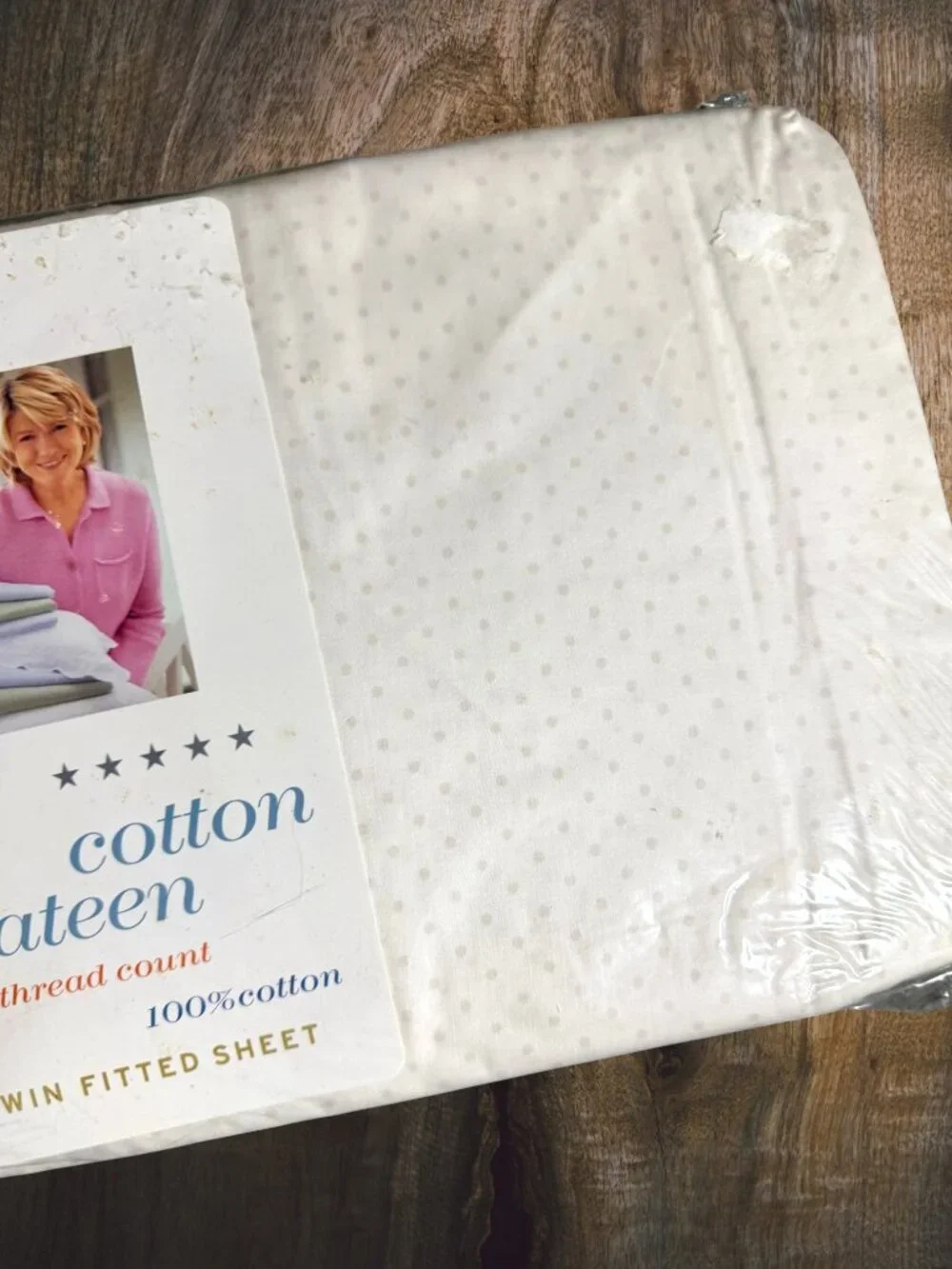Y2K Martha Stewart Everyday Twin Fitted Sheet 230TC Cotton Sateen Pastel Dot NOS